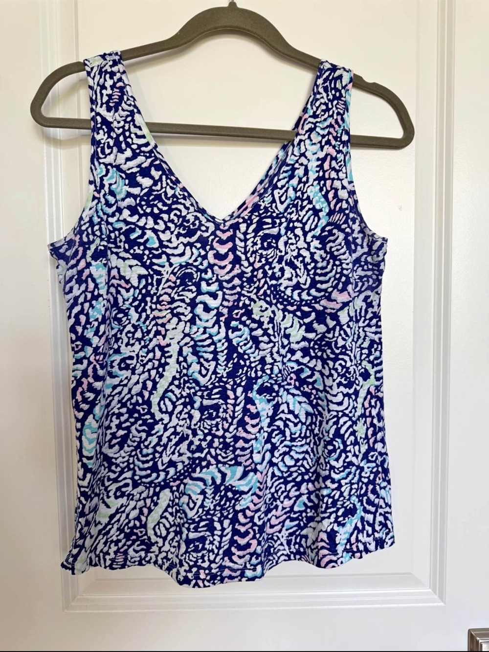 Lilly Pulitzer Gigi Grotto Blue Cotton V-Neck Printed Tank